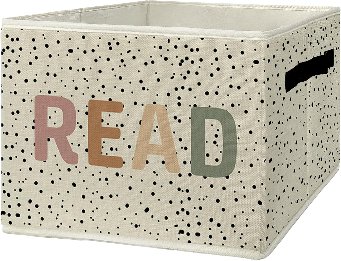 Boho READ Book Storage Bins & Boxes with Handles, Kids Foldable Basket for Organizing, Boho Nursery Collapsible Storage Basket for Kids Room Bedroom Reading Corner Nook Room Clothes Toys Books