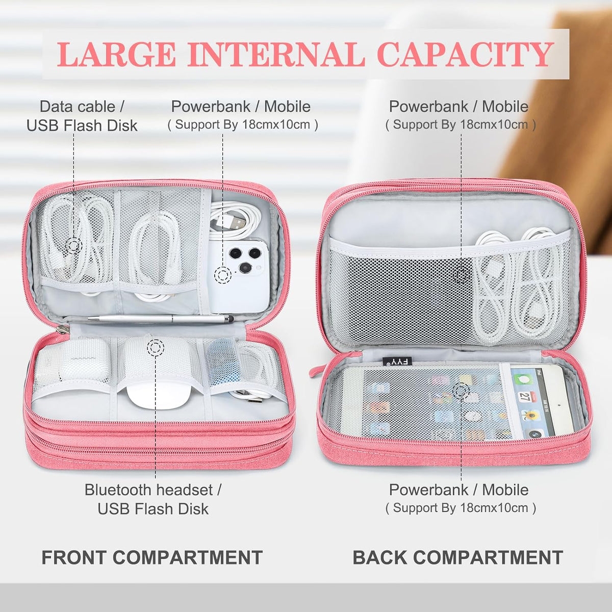 FYY Electronic Organizer, Travel Tech Pouch Bag, Large, Pink