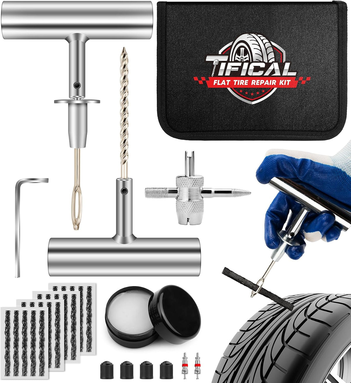 32 PCS Flat Tire Repair Kit, Tubeless Tire Patch Kit for Cars, ATVs