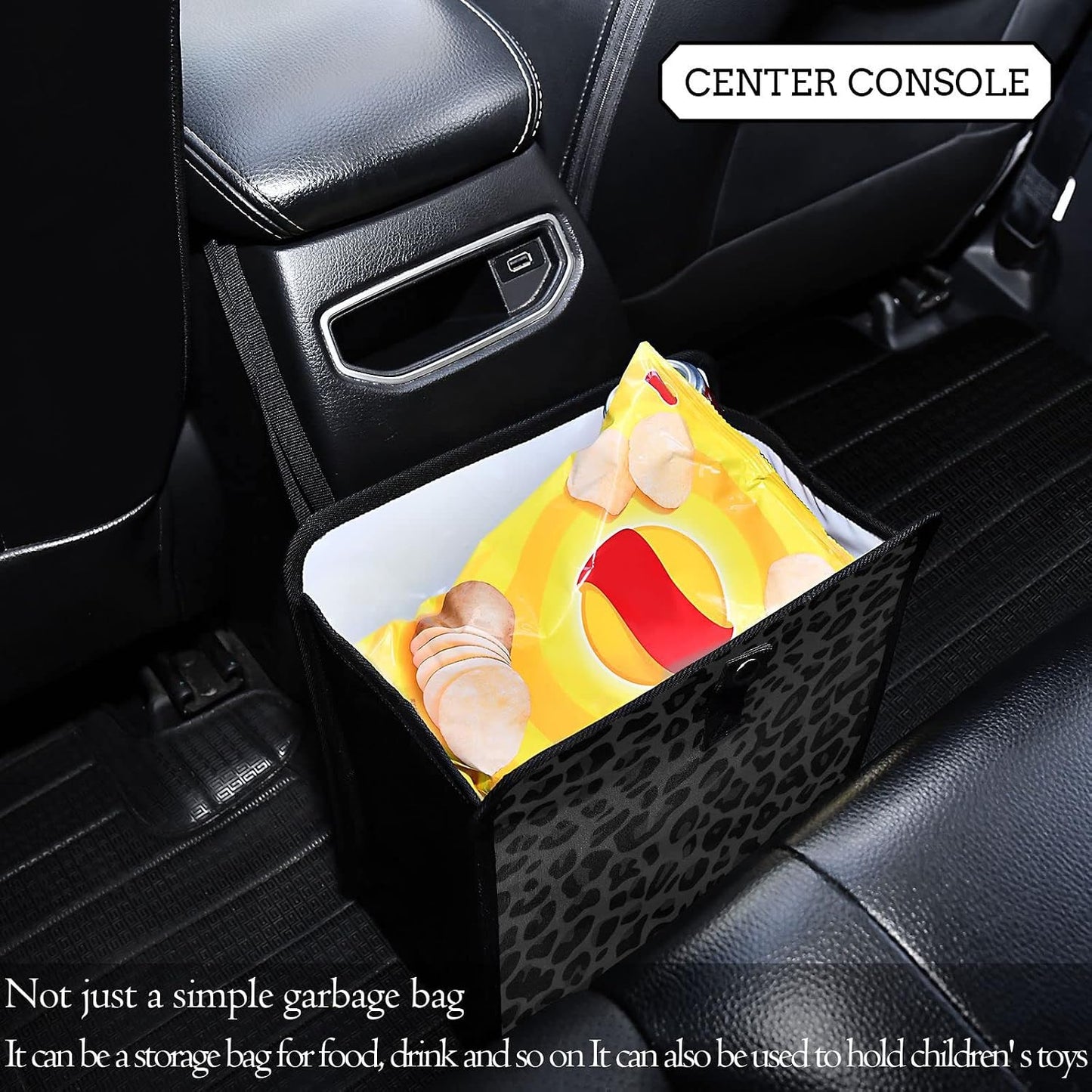 Black Leopard Car Trash Can, Foldable Hanging Car Trash Bag, Small Waterproof Car Accessories Garbage Bin Cheetah Print