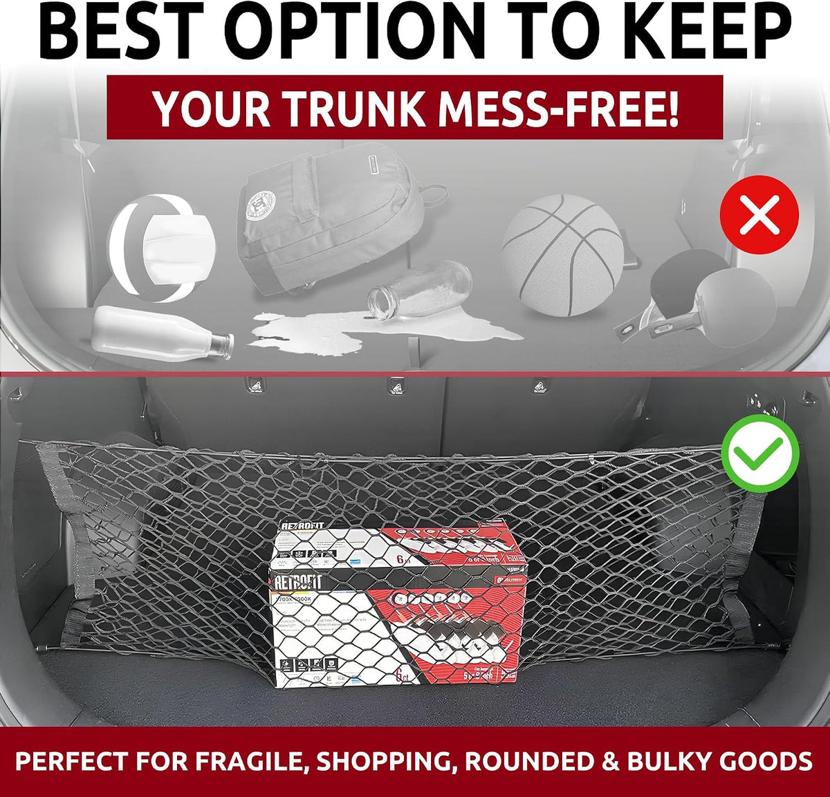 Envelope Style Trunk Mesh Cargo Net for Hyundai Santa FE SE SEL 2021-2026 - Car Accessories - Premium Trunk Organizers and Storage - Cargo Net for SUV - Vehicle Carrier Organizer for Hyundai Santa Fe