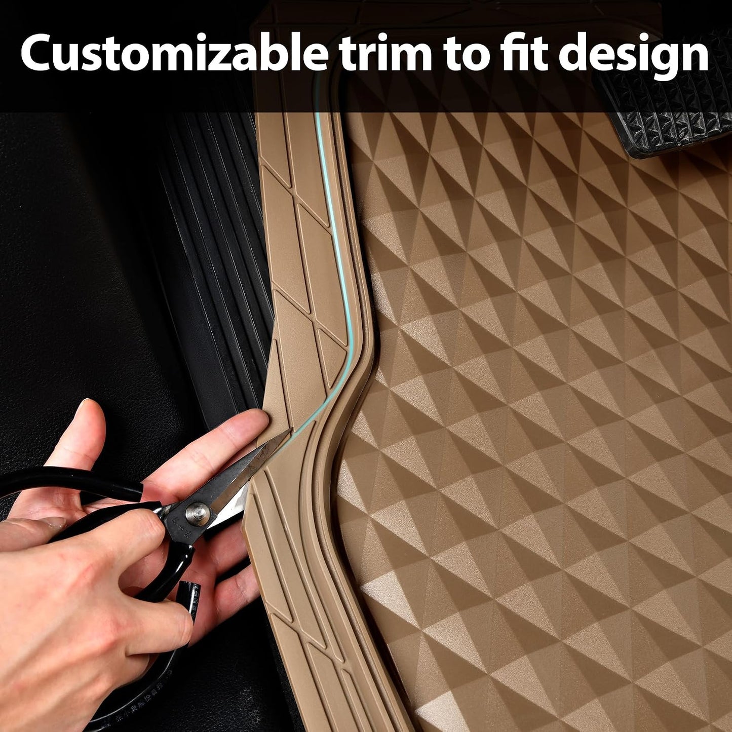 CAR PASS Heavy Duty Rubber Beige Car Floor Mats & Cargo Liners, Deep Dish All-Weather Trunk Mats Durable Anti-Slip 3D Rhombus Waterproof Trim to Fit Liner Universal Fit Auto,Sedan,SUV,Truck, Beige
