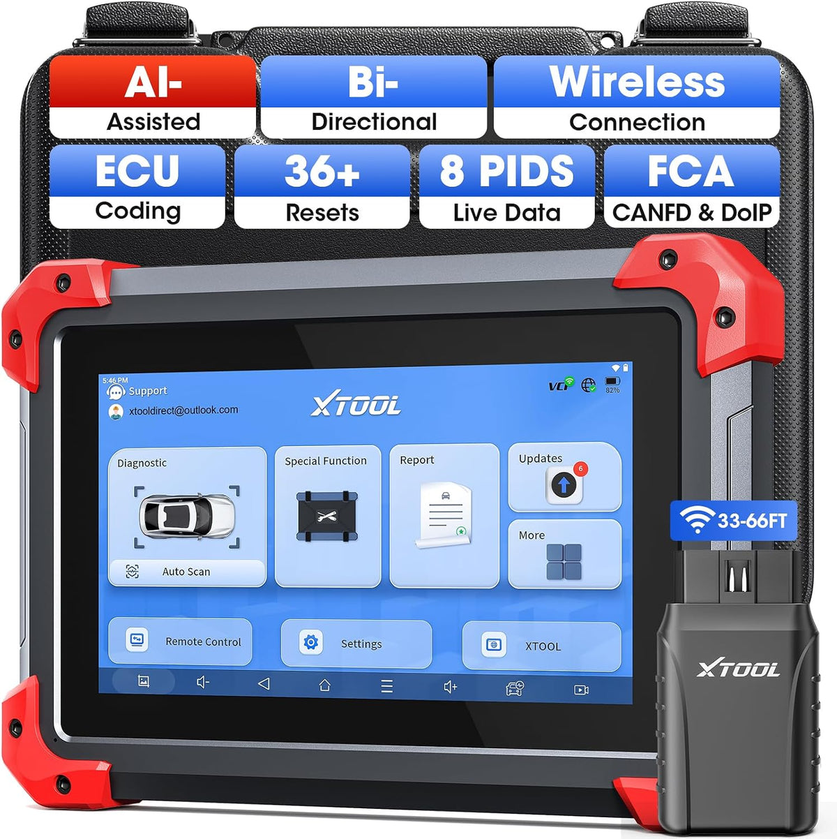 XTOOL D7BT Wireless Bidirectional Scan Tool with ECU Coding, AI-Assisted