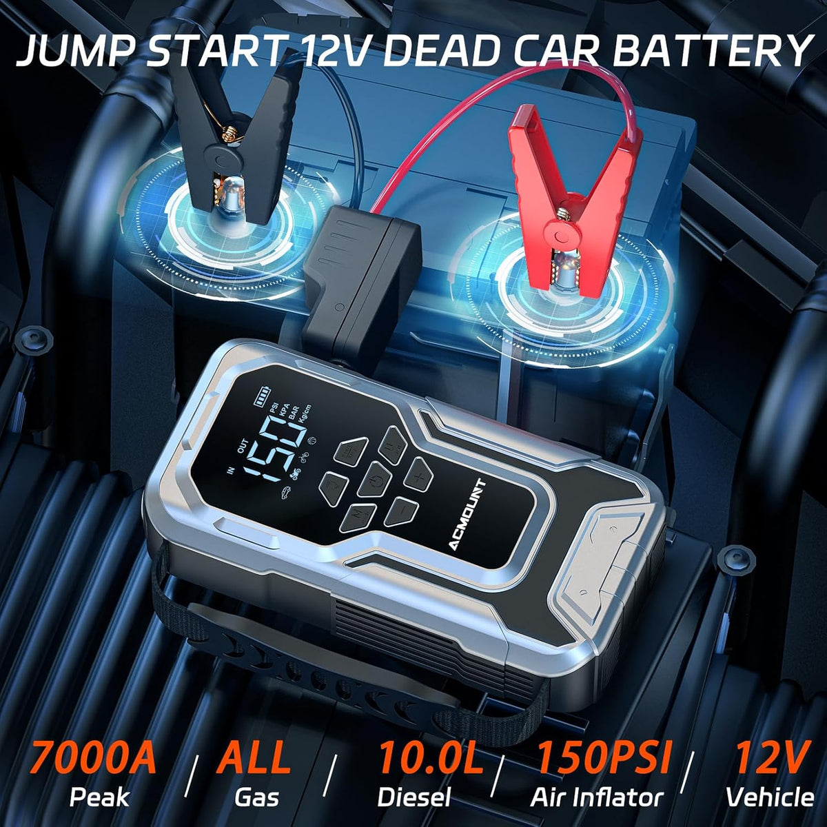 ACMOUNT D18 7000A Jump Starter with Air Compressor 150PSI, 12V Jump Box