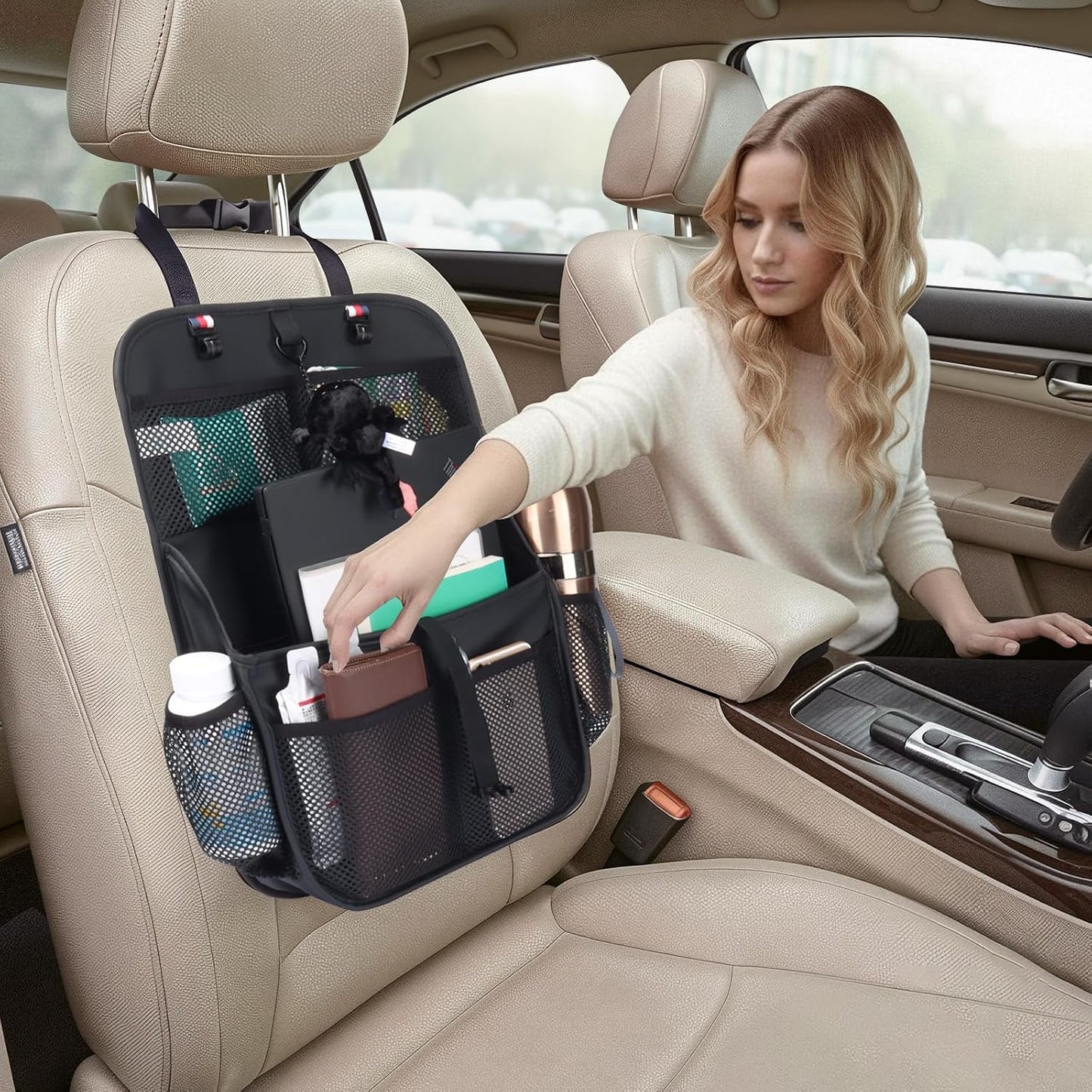 Viaviat Car Seat Organizer for the Front or Back Seat or Trunk, Multi-Use Car Interior Storage bag, Fit for SUV/MPV/Truck,Premium Waterproof Faux Leather (1, Black)