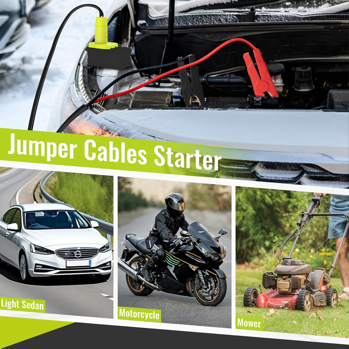 Kzreect 8AWG 5.9FT Jumper Cables Adapter Compatible with Ryobi 18V Battery | Jump Starter for Car, Copper Clamps with Nylon Shells, ABS Plastic Adapter, A Flannel Storage Bag for Easy Carrying