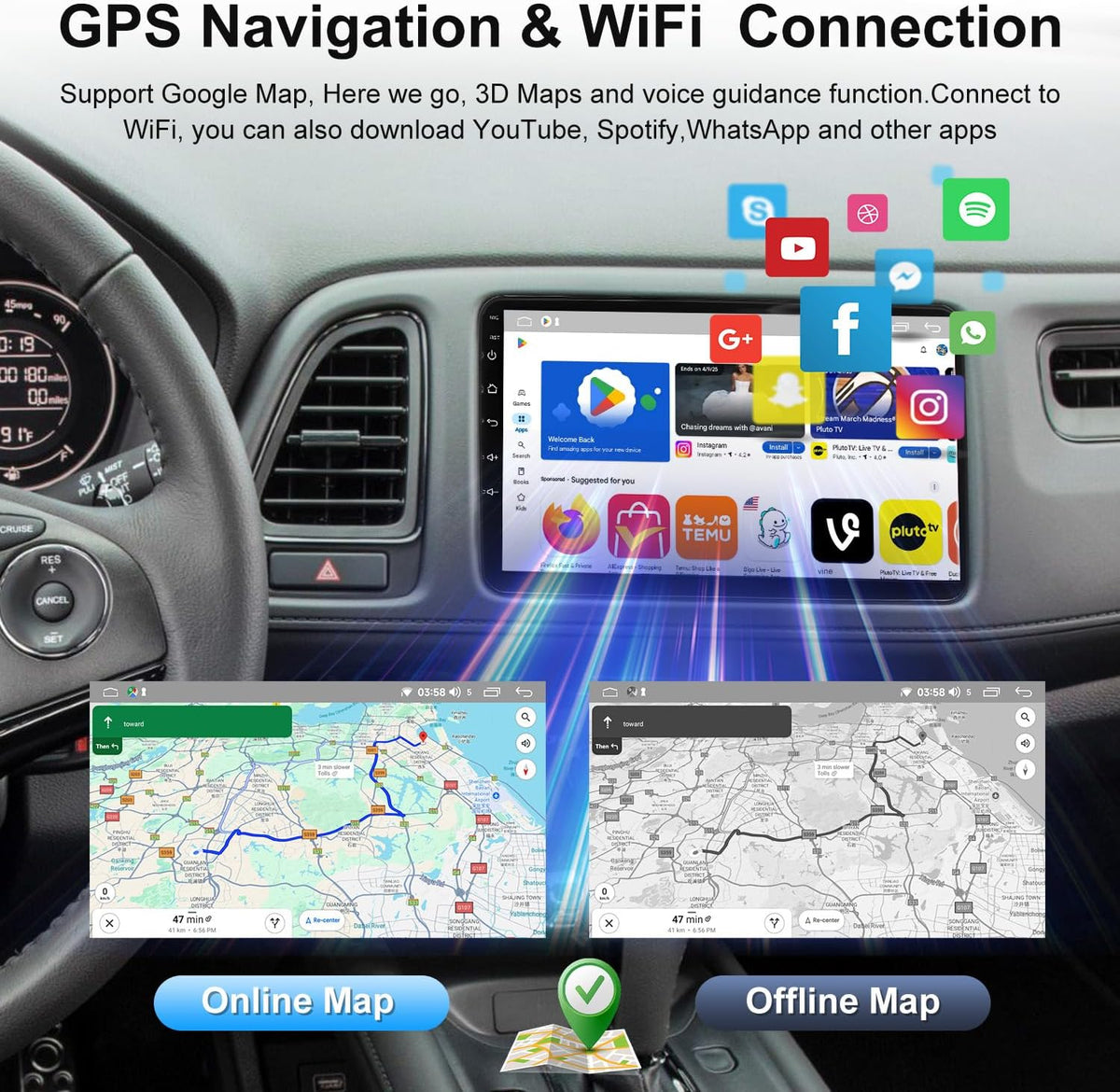Android Car Stereo Radio Replacement for Dodge Grand Caravan 2008-2020, 7 inch Touch Screen Radio with Wireless CarPlay Android Auto,WiFi GPS Bluetooth FM HiFi SWC AUX-in + Backup Camera,2G+32G