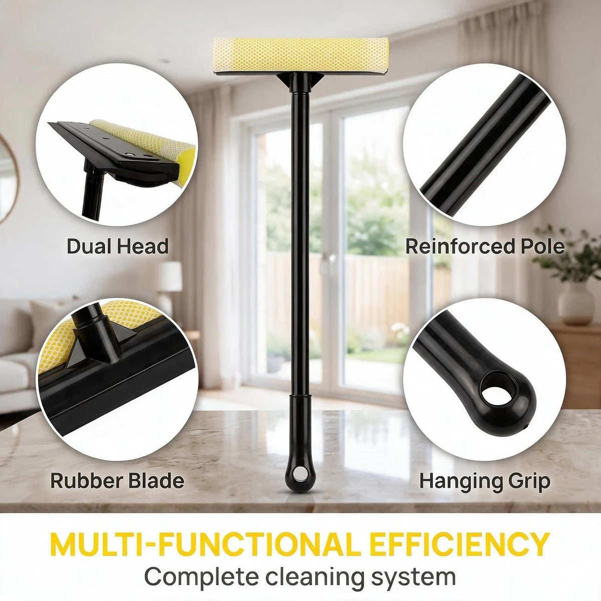 Car Squeegee 2 in 1, Sponge Scrubber & Wiper for Window & Glass