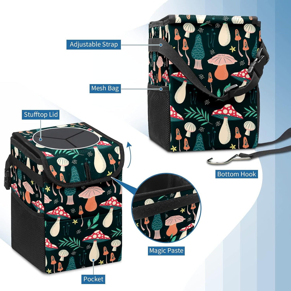 Car Trash Can – Multi-Purpose, Lightweight and Portable with Durable Water-Resistant Coating, No Installation Required, Practical and Ample Capacity, Variety of Colors.Mushroom