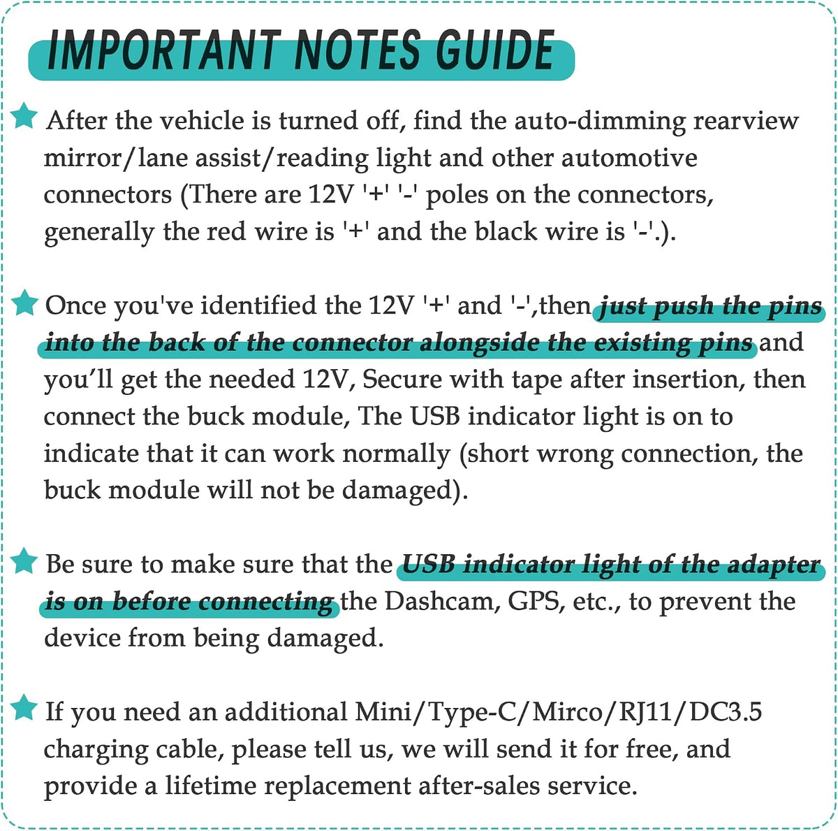 Universal Dashcam Power Adapter，Dual DC Buck Converter 12V to 5V