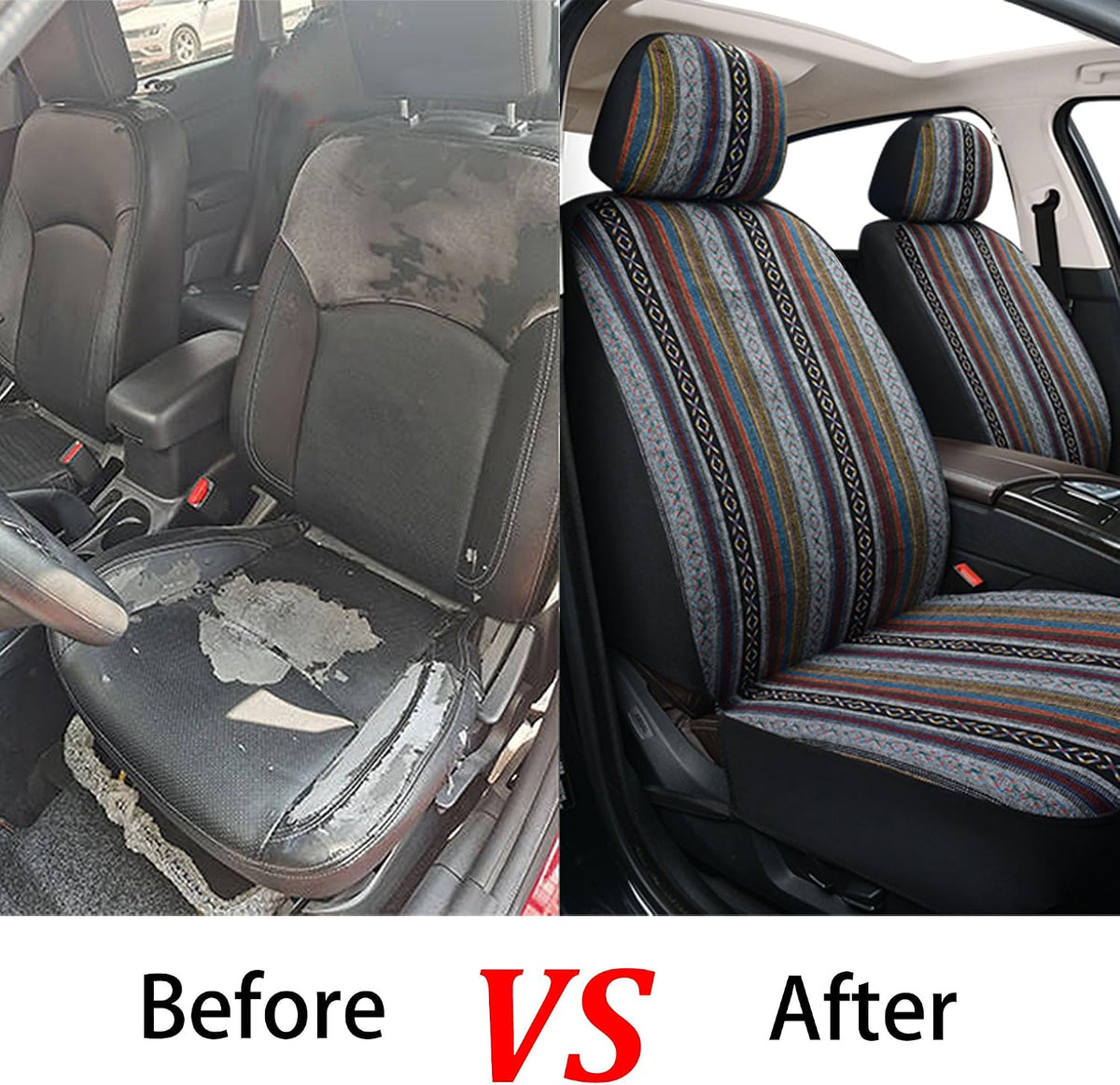 Baja Saddle Blanket Front Car Seat Covers Boho Striped Woven Covers