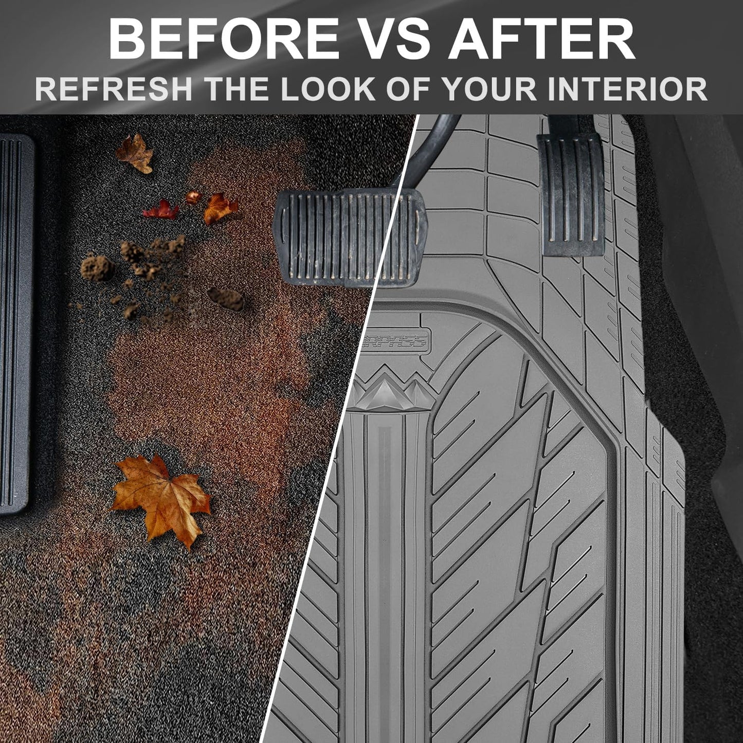 CAR PASS Heavy Rubber Car Floor Mats, Deep Waterproof Car Mats All Weather, Universal Trim-to Fit Automotive Floor Mats for Car SUV Truck Van, Durable Floor Liners (All Gray)