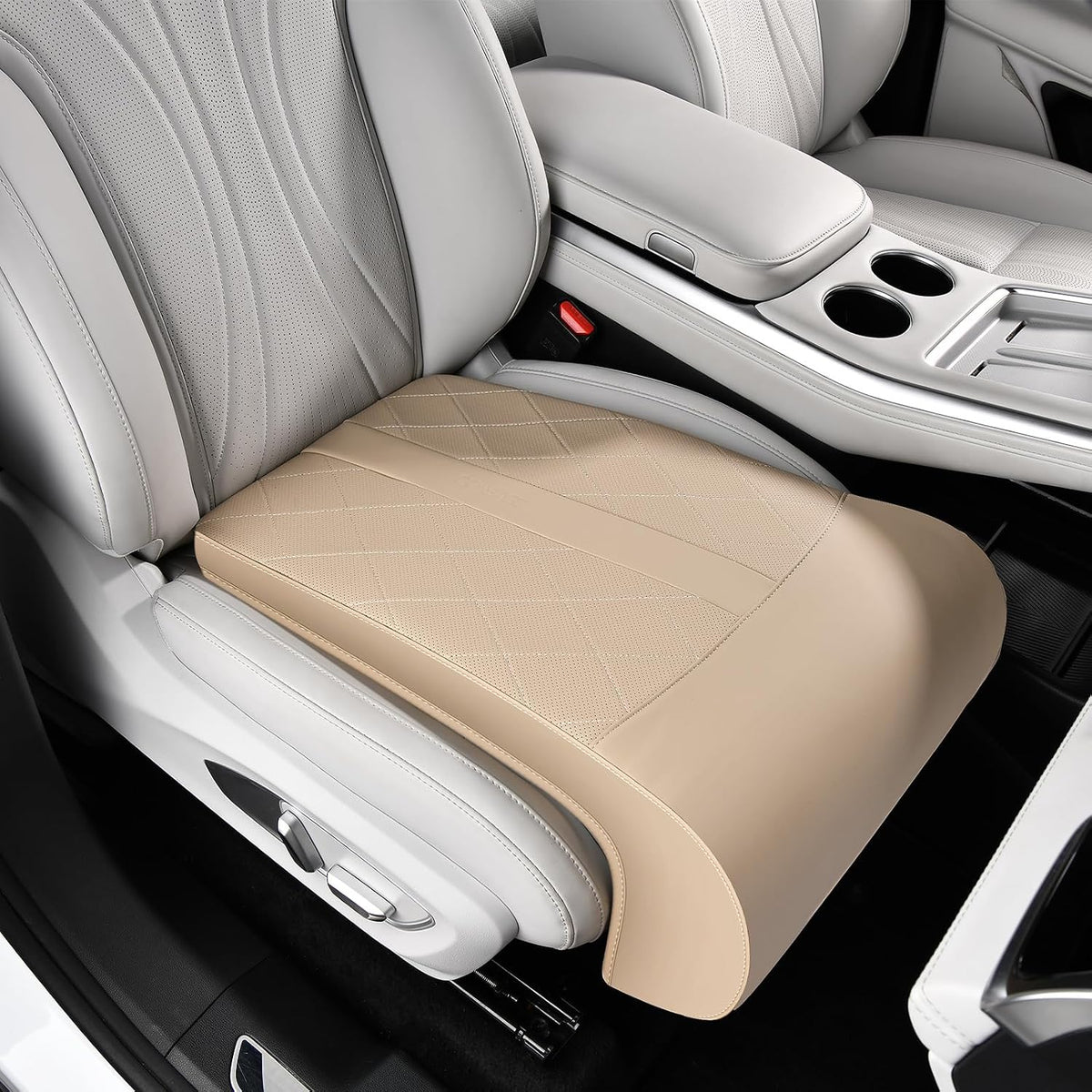 Coverado Car Seat Extender Leg Support, Leather Leg Extender Cushion for Car Seats, Waterproof Car Seat Cushion Universal Fit for Most Vehicles (Beige)