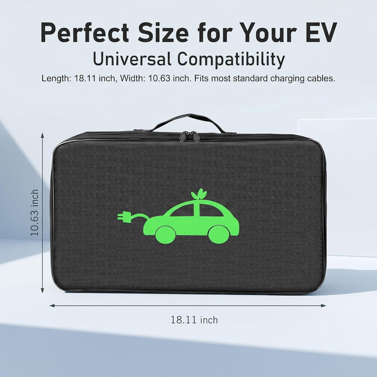1 Pack EV Charging Cable Storage Bag, Oxford Cloth Charging Cable Bag with Dual Metal Zipper, Portable Jumper Carry Case for Electric Car RV Camper Trailer Accessories (Black)
