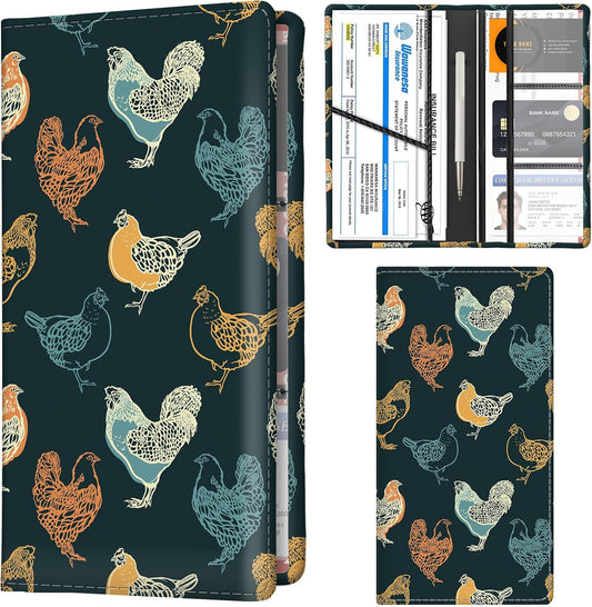Car Registration and Insurance Holder with Magnetic Shut, Cute Vehicle Glove Box Car Organizer, Premium Interior Car Accessories for Women Men Boho Chicken Cute