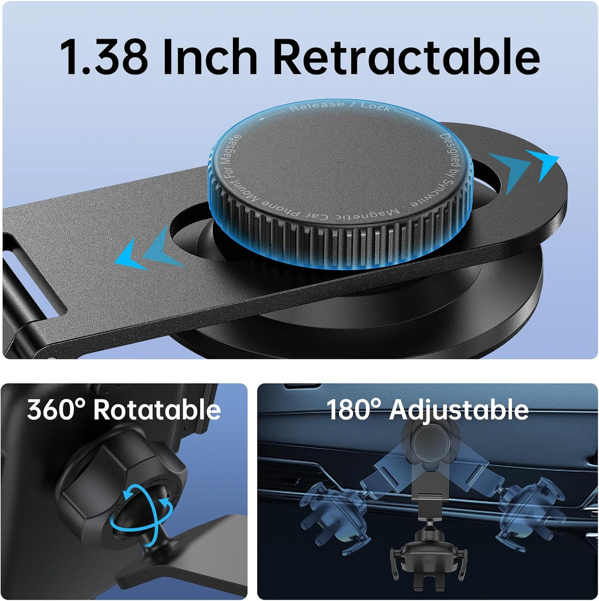 SYNCWIRE Car Phone Holder for Universal Dashboard [Super Stable] Car Phone Mount Foldable Aluminum Alloy Arm for iPhone 17 16 15 14 13 12 Series & All Phones