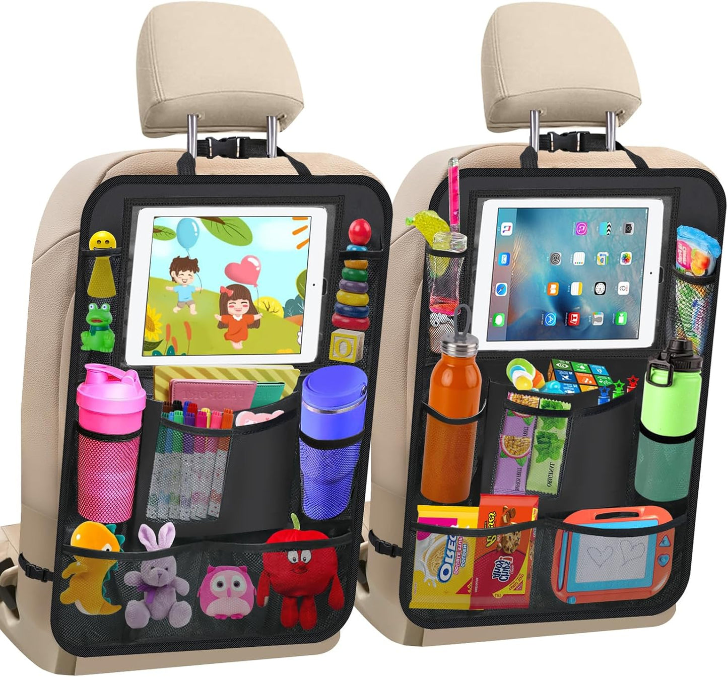 XBRN 2 Pack Car Backseat Organizer, Car Seat Organizer Kick Mats Back Seat Protector with 11" Tablet Holder, Car Storage Organizer for Kids,10 Storage Pockets Travel Accessories