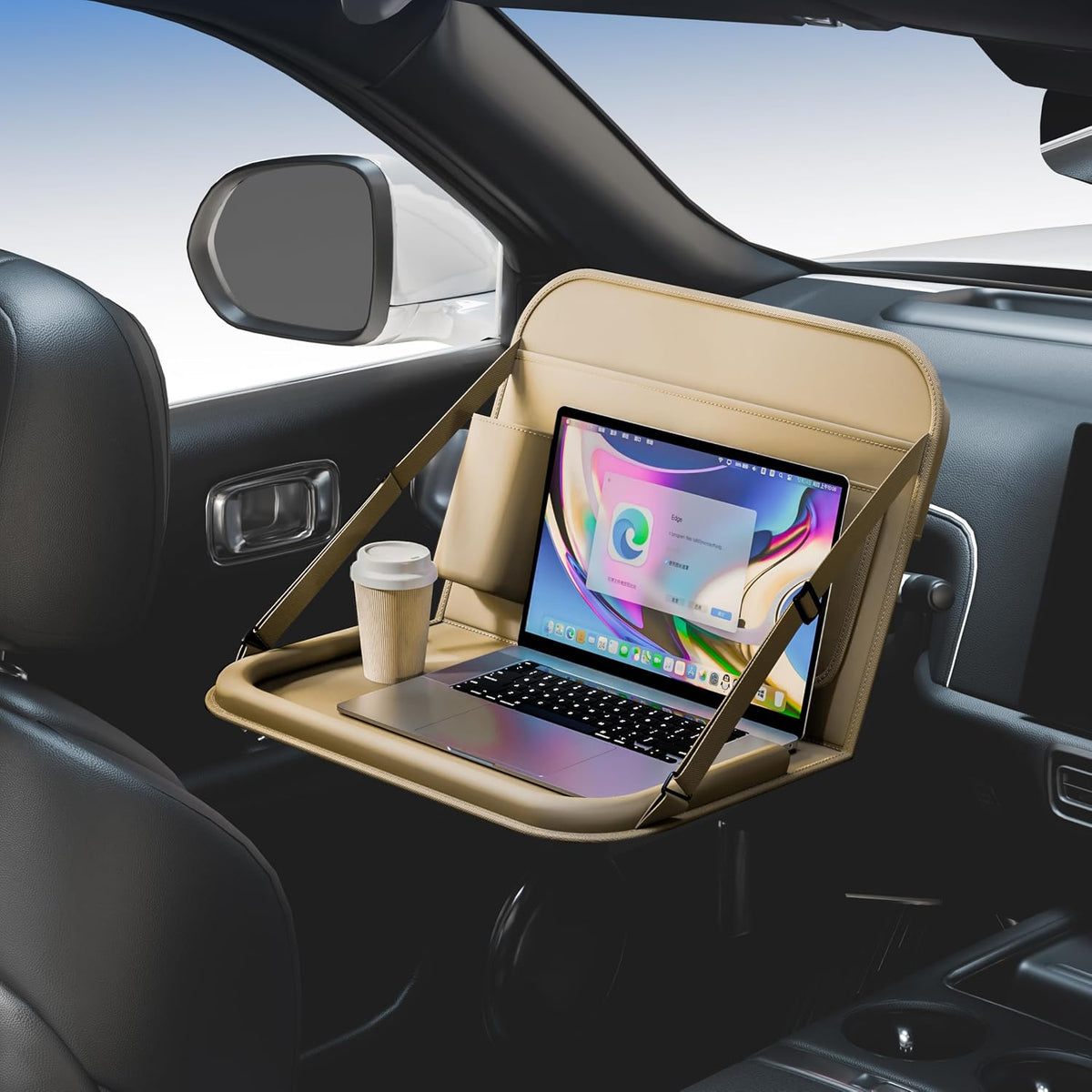 GMQ Backseat Car Organizer with Tray 1 Pack,Car Back Seat Eating Tray for Kids, Multifunctional Laptop Desk,Back Seat Car Storage & Tablet Holder for Children(Beige, 1PC)