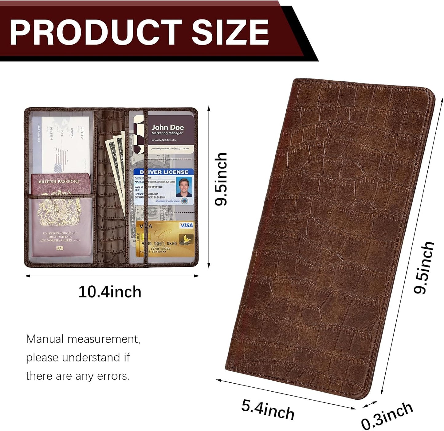 Car Registration and Insurance Holder, Brown Vehicle Glove Box Car Organizer with Magnetic Closure for Documents, Cards, License Car Organization, 1 Pack
