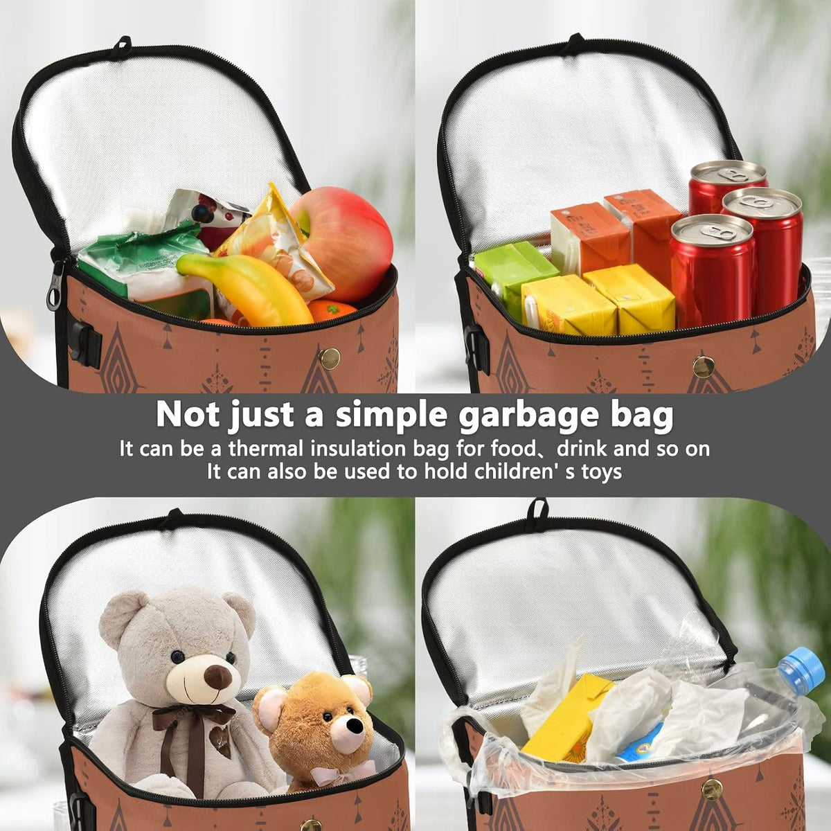 Western Bull Boho Car Trash Can with Lid Leak Proof Car Trash Bag Waterproof Trash Bin Hanging for Minivan SUV Truck
