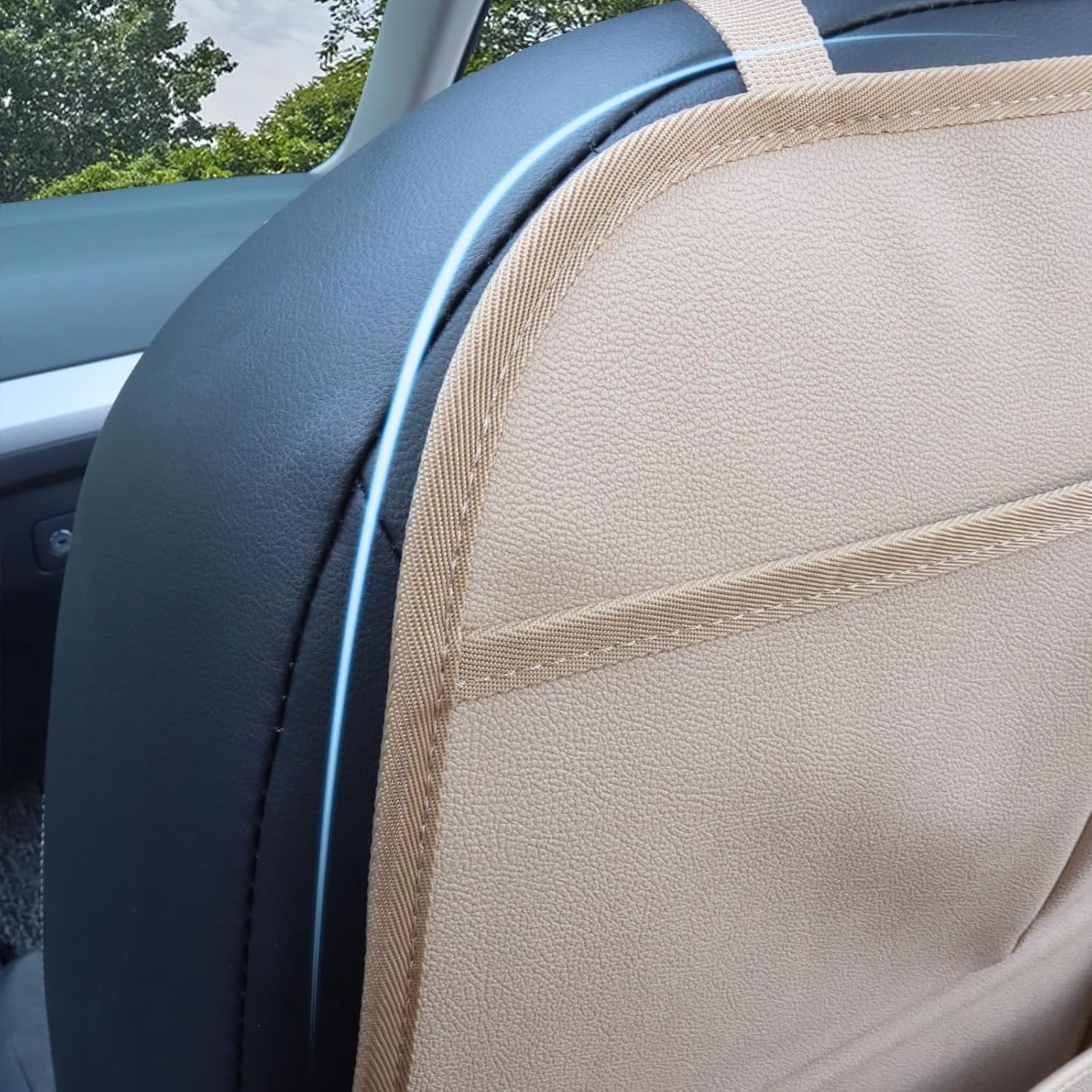 Car Backseat Organizer for Kids, Car Back Seat Storage Bag With 3 Pockets, 2 Drinks Holders, Water Resistant, Kids Toy Storage Kick Mat Back Seat Protector for Toddlers (Beige 1-Pack)