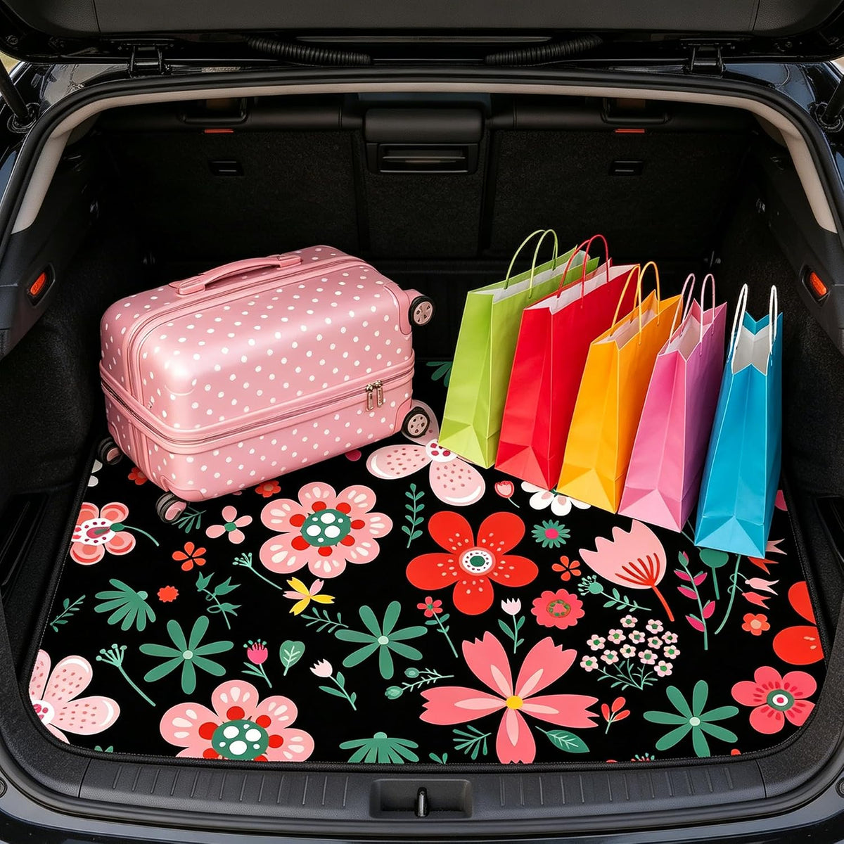 Universal Car Trunk Mat 29" x 39",Multicolor Floral,Butterfly Etc,Anti-Slip Easy to Clean, Trunk Protective Mat, Sporty Vehicle Interior Accessories Suitable for Most Car Models.