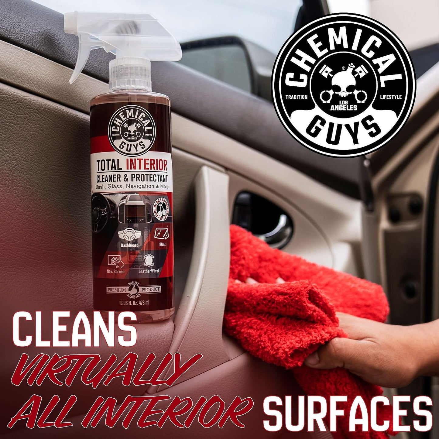 Chemical Guys, Total Interior Cleaner &amp; Protectant, Black Cherry, 16 oz | Cleans leather, vinyl, plastic and glass in one step with a Black Cherry scent and a fresh, factory-style finish