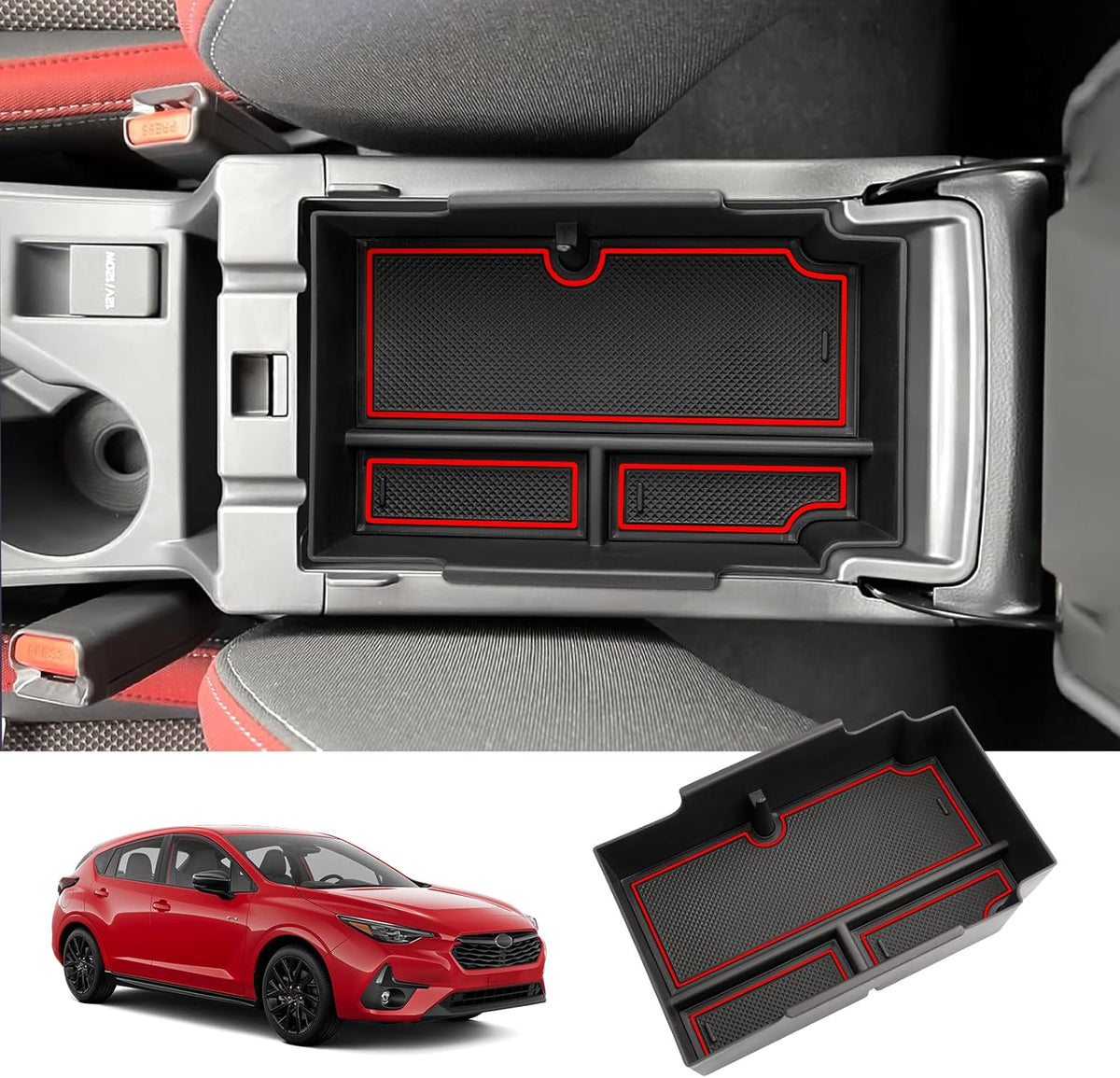 LUWU Lower Console Organizer Compatible with 2023 2024 2025 Toyota bZ4X & 2023 2024 2025 Subaru Solterra Accessories Armrest Console Secondary Storage Box Insert Tray Silicon Material Black