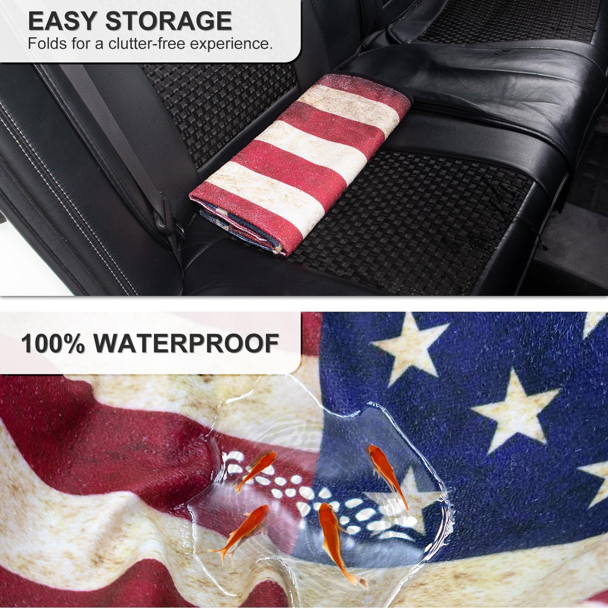 Waterproof Sweating Car Seat Cover for Post Gym Workout, Running, Swimming, Beach and Hiking, Universal Fit Non-Slip Bucket Seat Protector for Cars SUV Trucks, Machine Washable (Flag)