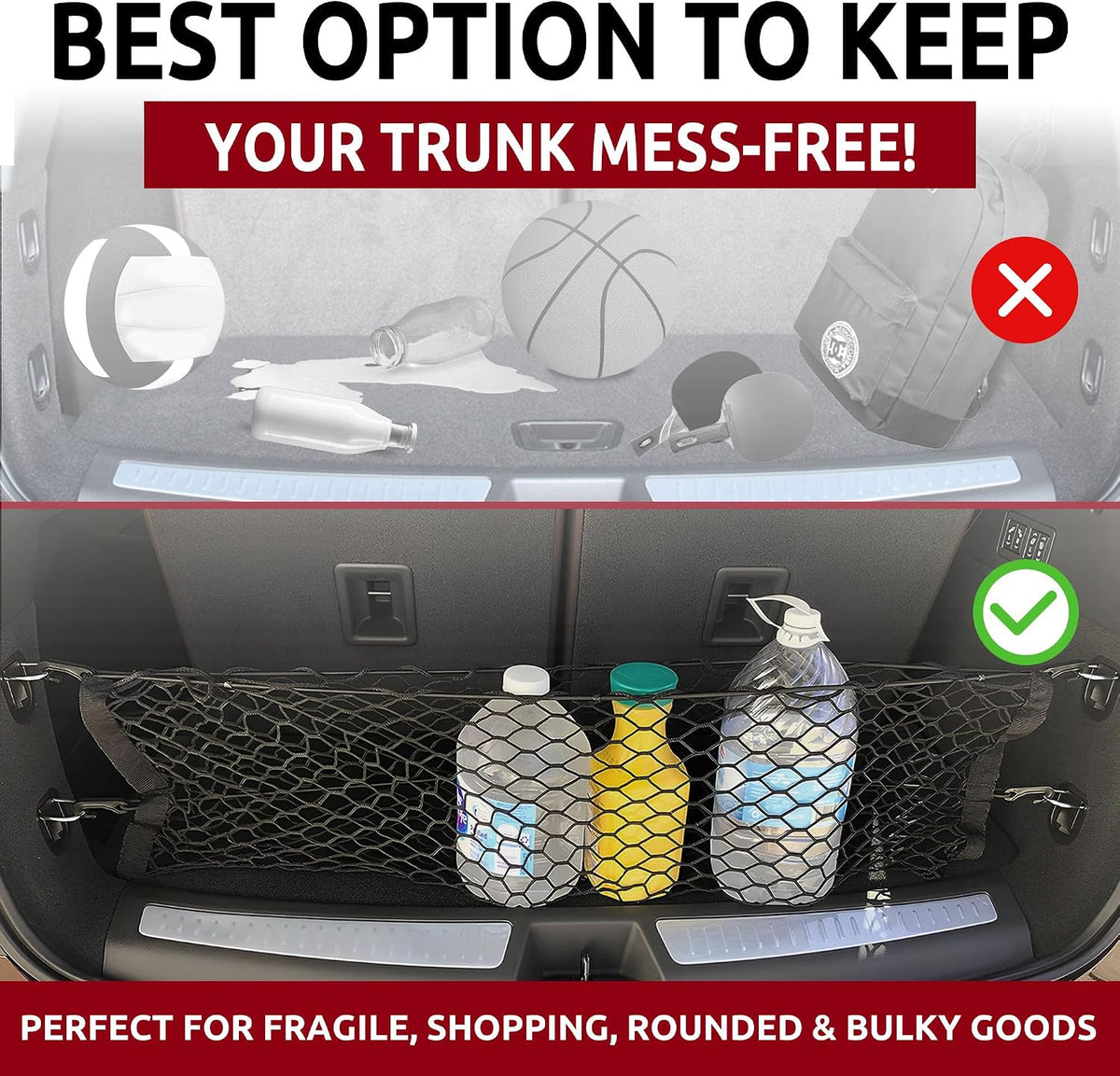 Envelope Style Automotive Elastic Trunk Mesh Cargo Net for Cadillac XT6 2020-2025, 2026 - Premium Trunk Organizers and Storage - Luggage Net for SUV
