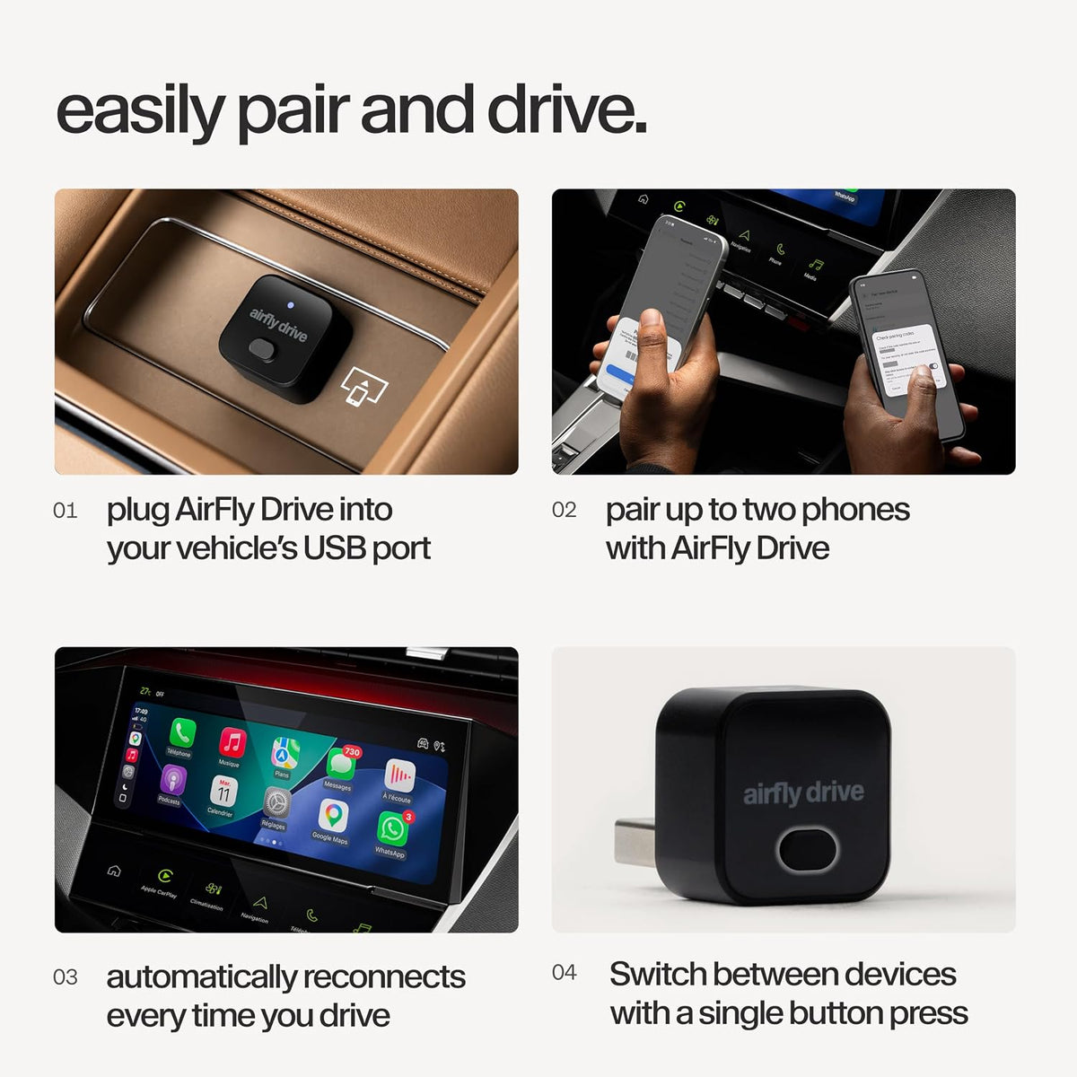 Twelve South AirFly Drive Wireless CarPlay & Android Auto Adapter, Black
