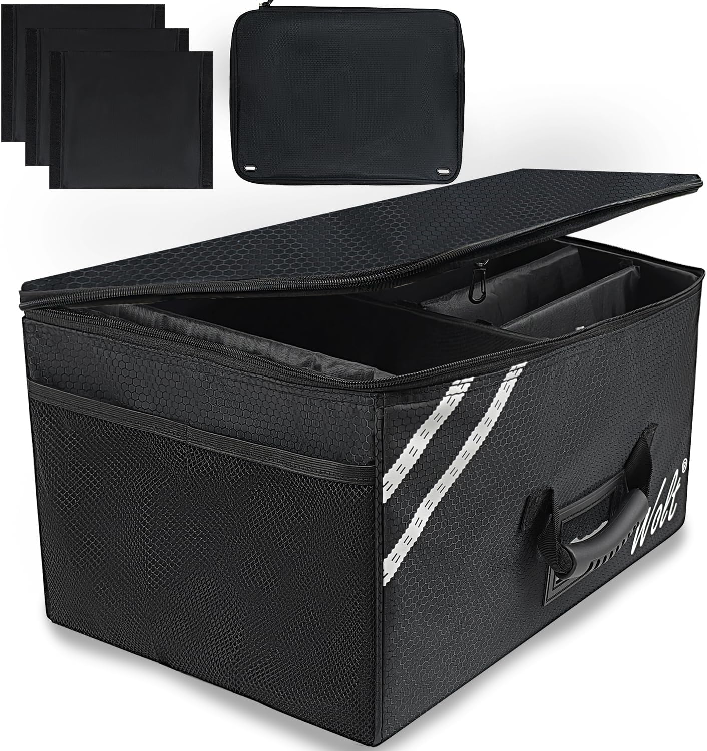 WOLT Car Trunk Organizer with Lid, Collapsible Multi Compartment SUV Organizer with Non-Slip Base Adjustable Straps