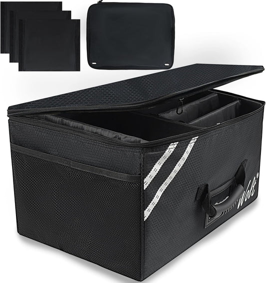 WOLT Car Trunk Organizer with Lid, Collapsible Multi Compartment SUV Organizer with Non-Slip Base Adjustable Straps