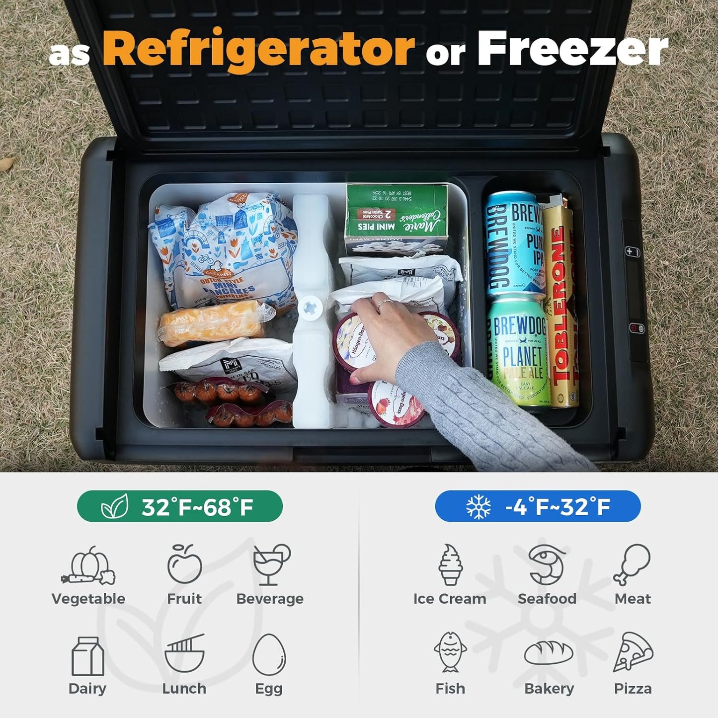 Setpower 12V Refrigerator 21 Quart Portable Freezer 50 Hours Keep Cool,Electric Cooler for Vehicles Car Refrigerator for Car Camping Truck Van RV SUV Road Trip Travel (3-year warranty)