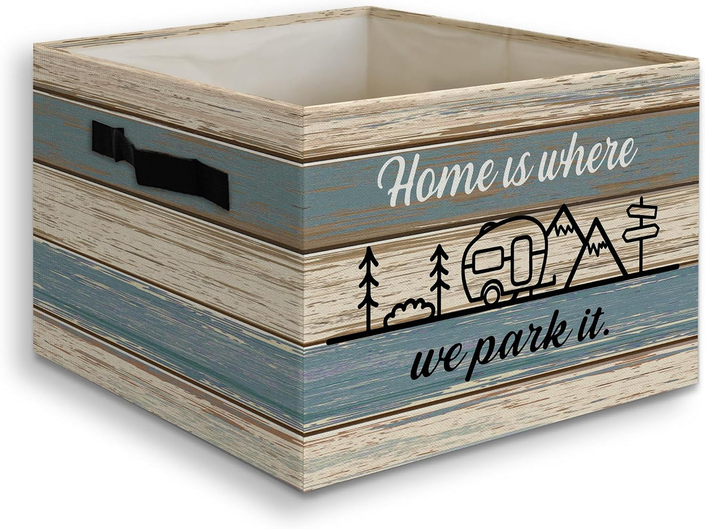 Vintage Nautical Anchor Foldable Storage Bins Box with Handles, Welcome Aboard Ocean Collapsible Organizer Basket for Home Bedroom Bathroom Clothes Toys Books