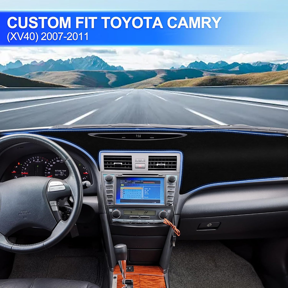 Leather Dashboard Cover Compatible with Toyota Camry 2007-2011 Hybrid LE SE XLE, XV40 PU Leather Dash Mat, Easy Clean UV Protection, No Glare Interior Accessory