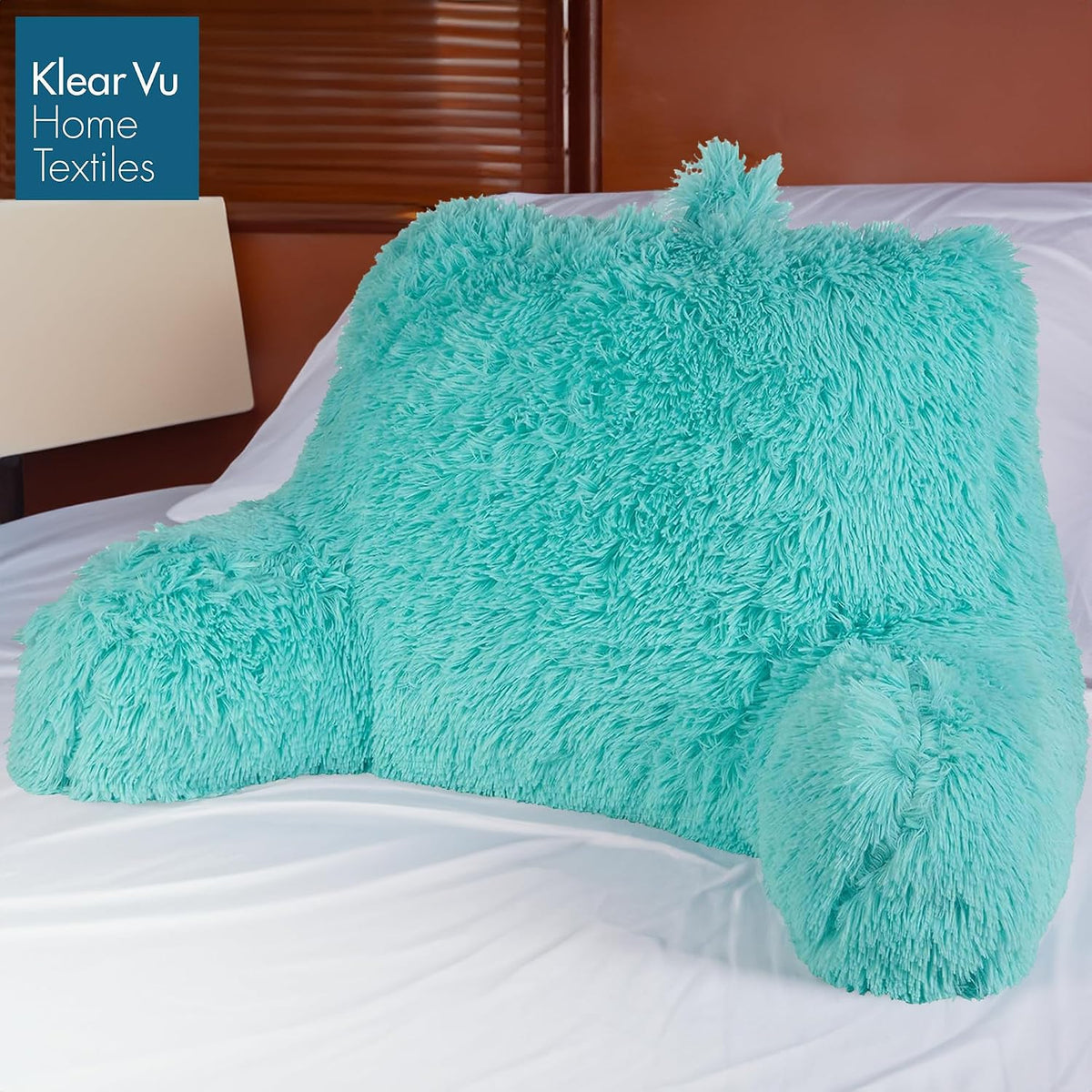 Klear Vu Shaggy Reading Pillow Back Rest Body Pillow for Adults and Kids, Lumbar and Arm Support on Bed, Chair, Couch, Sofa and Floor, 30" x 21", One Size, Aqua