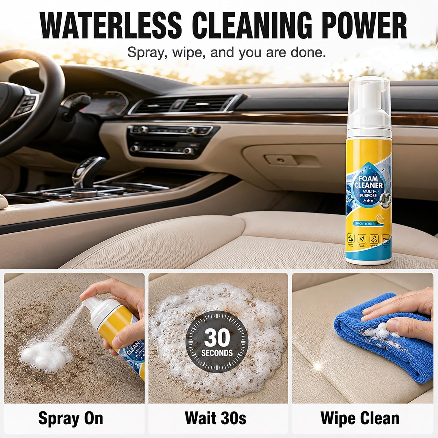 4-in-1 No-Rinse Foam Cleaner, Auto Go Foam Cleaner Multi Purpose All Purpose Spray for Interior Car &amp; Sneaker Cleaner, Car Seat, Upholstery, Sofa, Kitchen, Bathroom, Tile, Home, Fabric &amp; Home Care