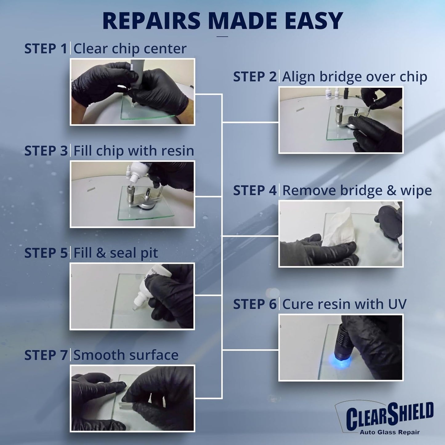 Clearshield Windshield Repair Kit - Window Rock Chip Repair Kit - Cracked Windshield Repair Kit - Auto Glass Repair Kit for 200+ Repairs