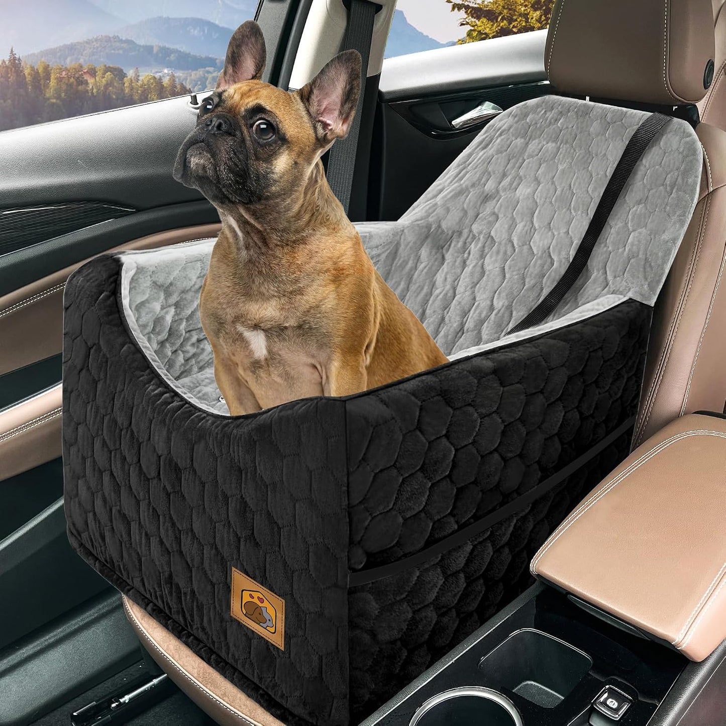 Dog Car Seat for Small/Medium Dogs, Memory Foam Dog Booster Seat, Travel Safety Per Car Seat with Washable Removable Cover, Storage Pockets for Dogs up to 35 lbs(Gray)