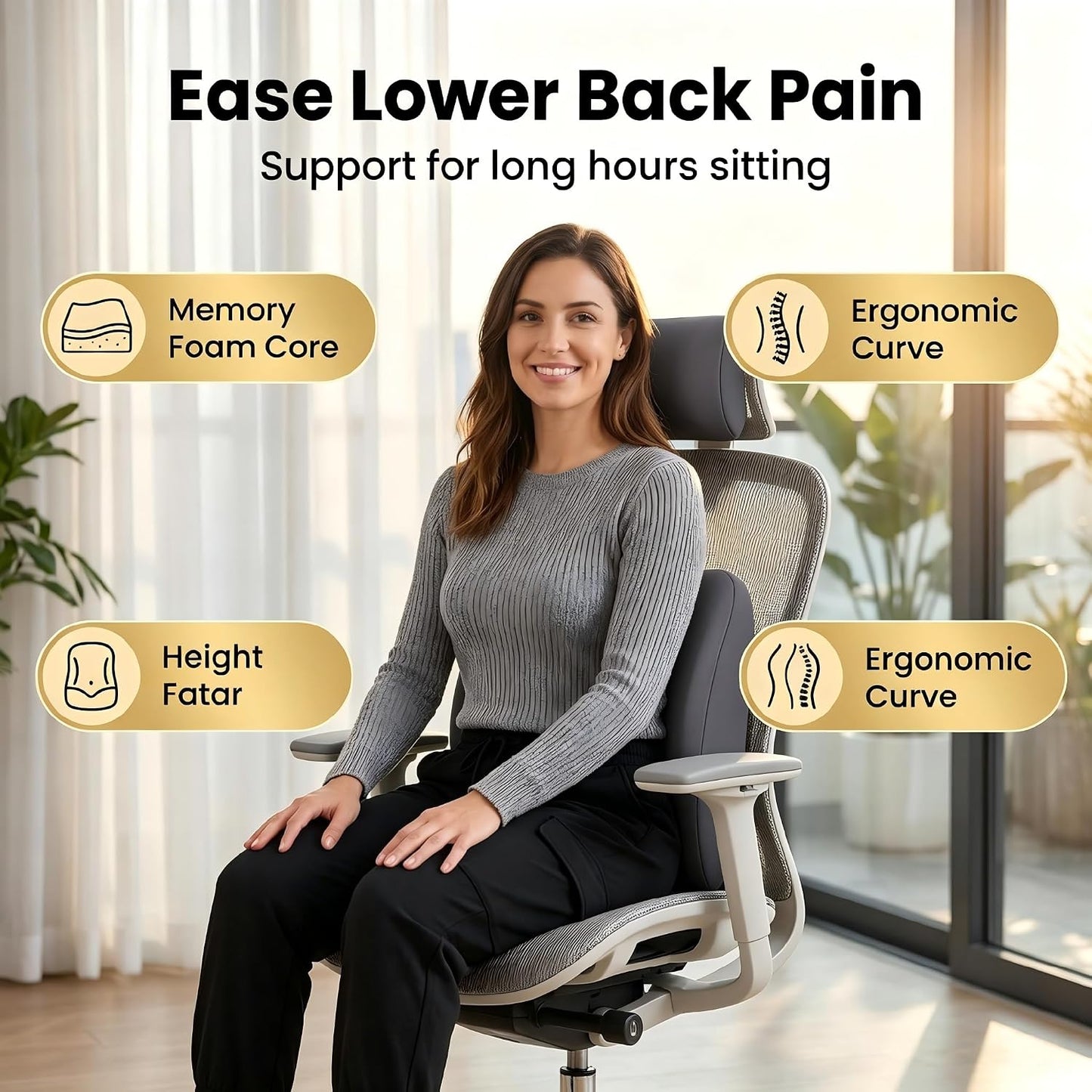 Lumbar Support Pillow Memory Foam Back Cushion for Sciatica & Lower Back Pain Relief Orthopedic Posture Corrector for Office Chair Gaming Chair Car Seat Breathable Washable Dark Gray