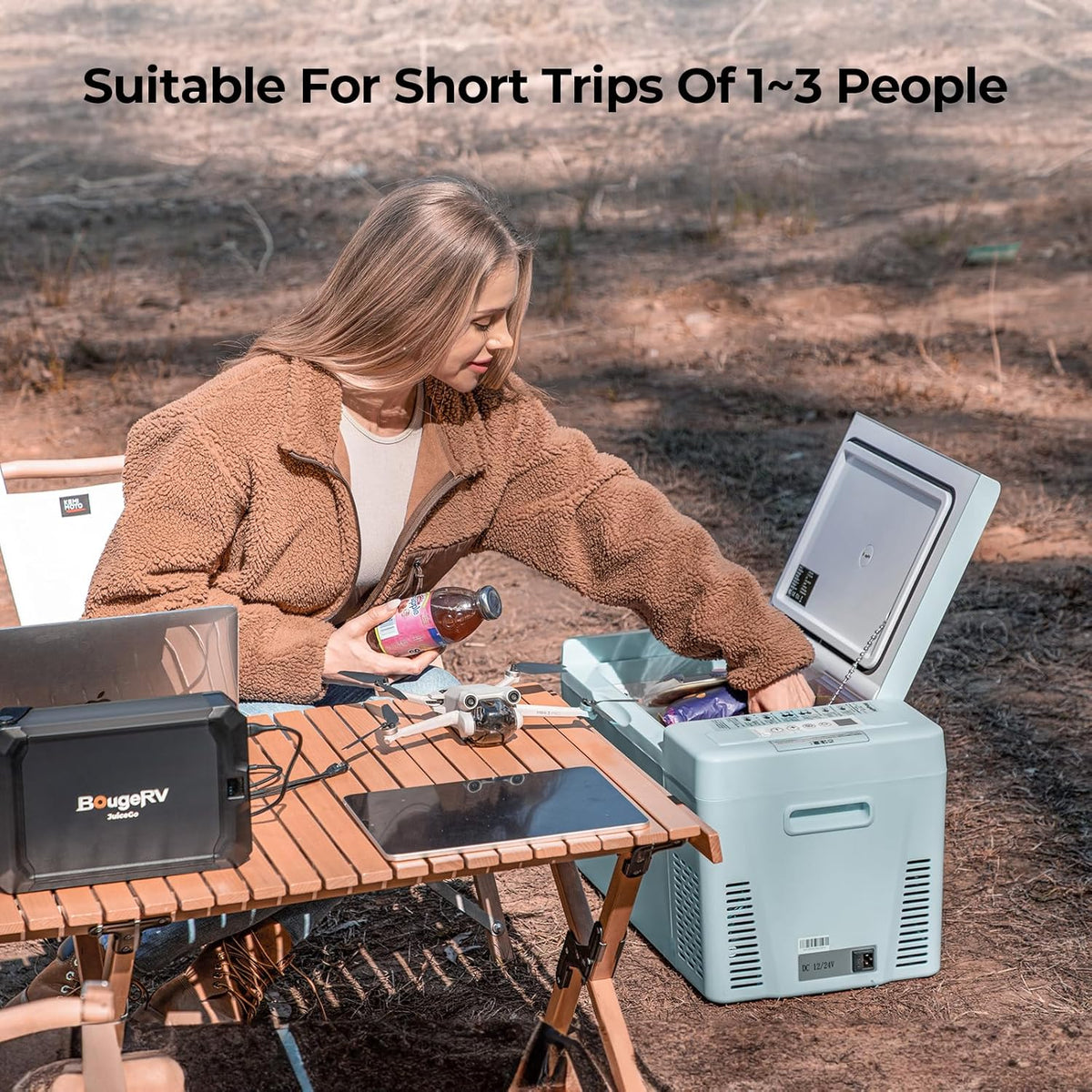BougeRV Green 23Quart Portable Refrigerator, 12 Volt Fridge 22L, Portable Freezer Compressor Cooler 12/24V DC 110~240 Volt AC for Truck Van RV Camper -8℉~50℉