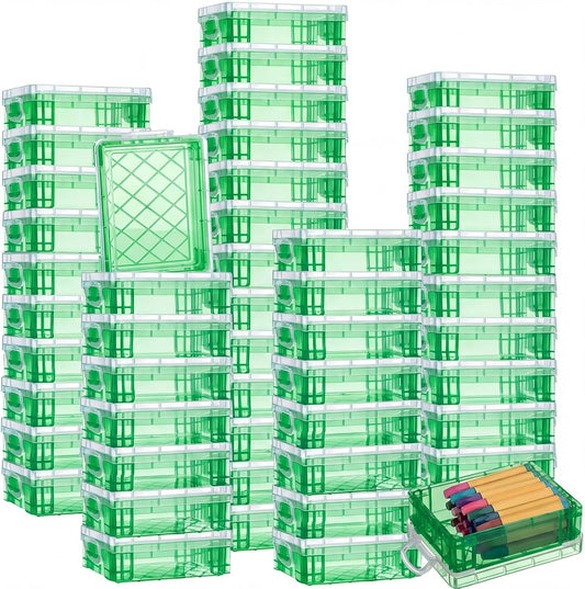 Suzile 50 Pcs Plastic Crayon Box with Lid 4.8 x 3.4 x 1.6 In Crayon Storage Containers Bulk for Office School Classroom Supplies Pen Pencil Art Crafts (Green)