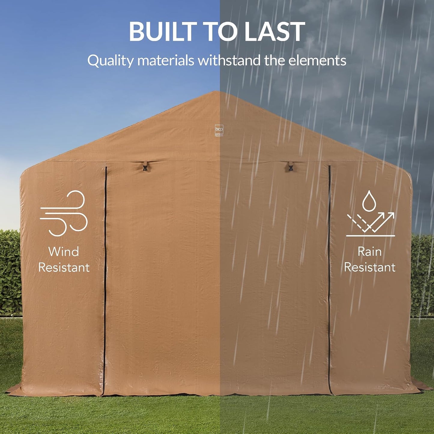 Best Choice Products 10x8ft Outdoor Storage Shed, Carport, Canopy Shelter, Dual Doors & Windows, Metal Frame, Weather-Resistant, Perfect for Storing Motorcycle, Bike, Garden Tools – Tan