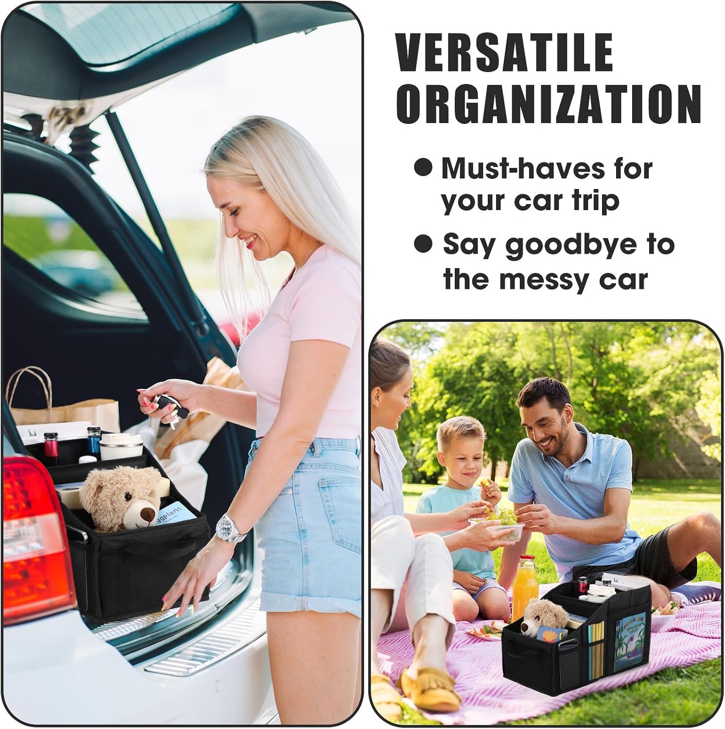 Honeydak Passenger Seat Organizer, Collapsible Car Storage for Console Front/back Seat with Multi-pockets Car Caddy Organizer Suv Truck for Kids Adults Accessories(Black,4 Compartments)