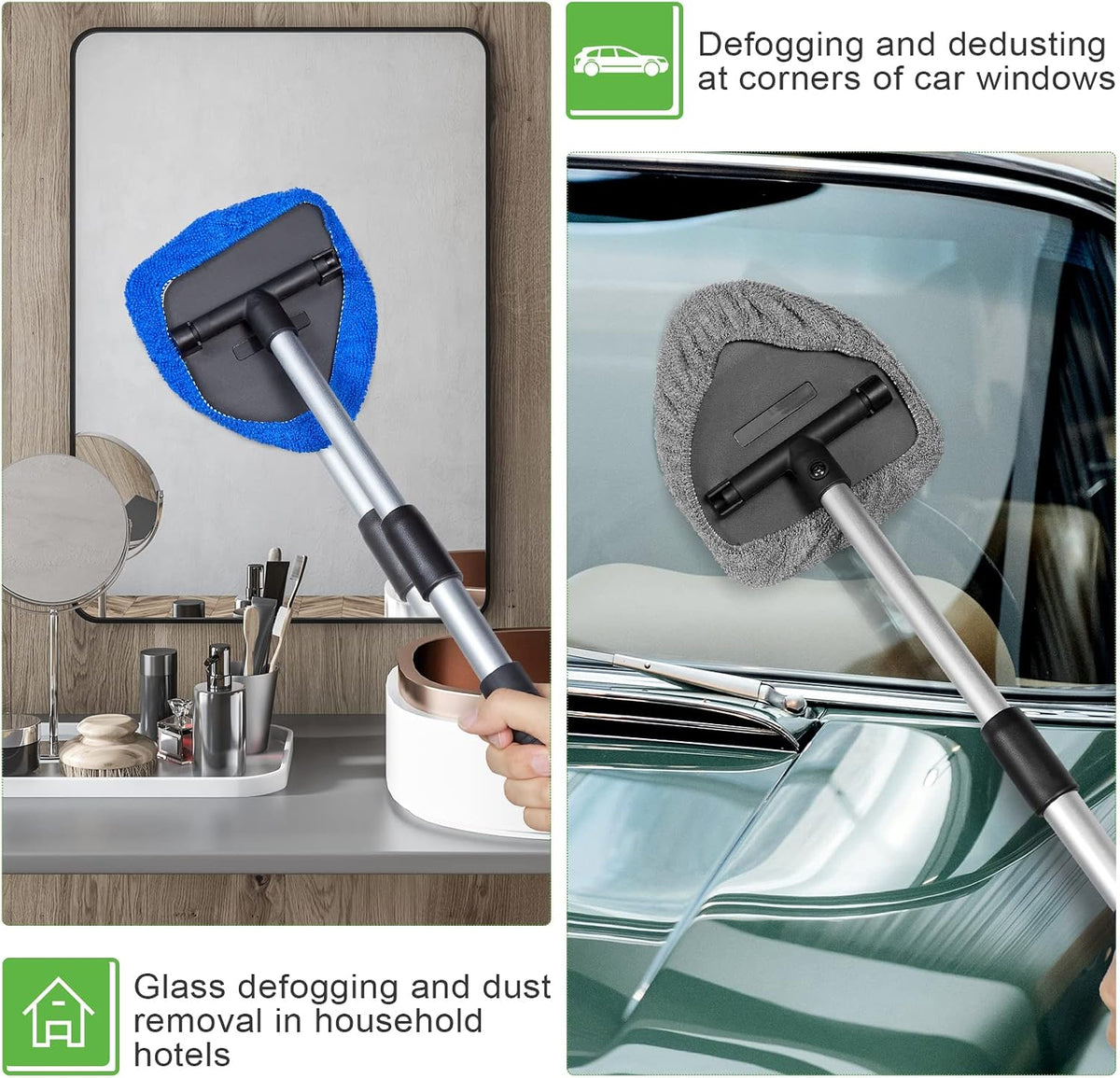 Tallew 3 Pcs Microfiber Car Windshield Cleaner Tool Car Interior Detailing Cleaning Kit with Extendable Handle and 9 Reusable Microfiber Pads Auto Glass Wiper Window Cleaning Kit for Home