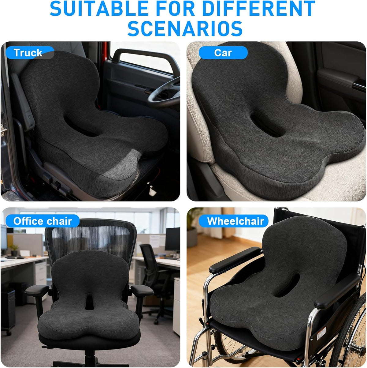 Denchy Memory Foam Car Seat Cushion with Back Support, Truck Driver Cushion