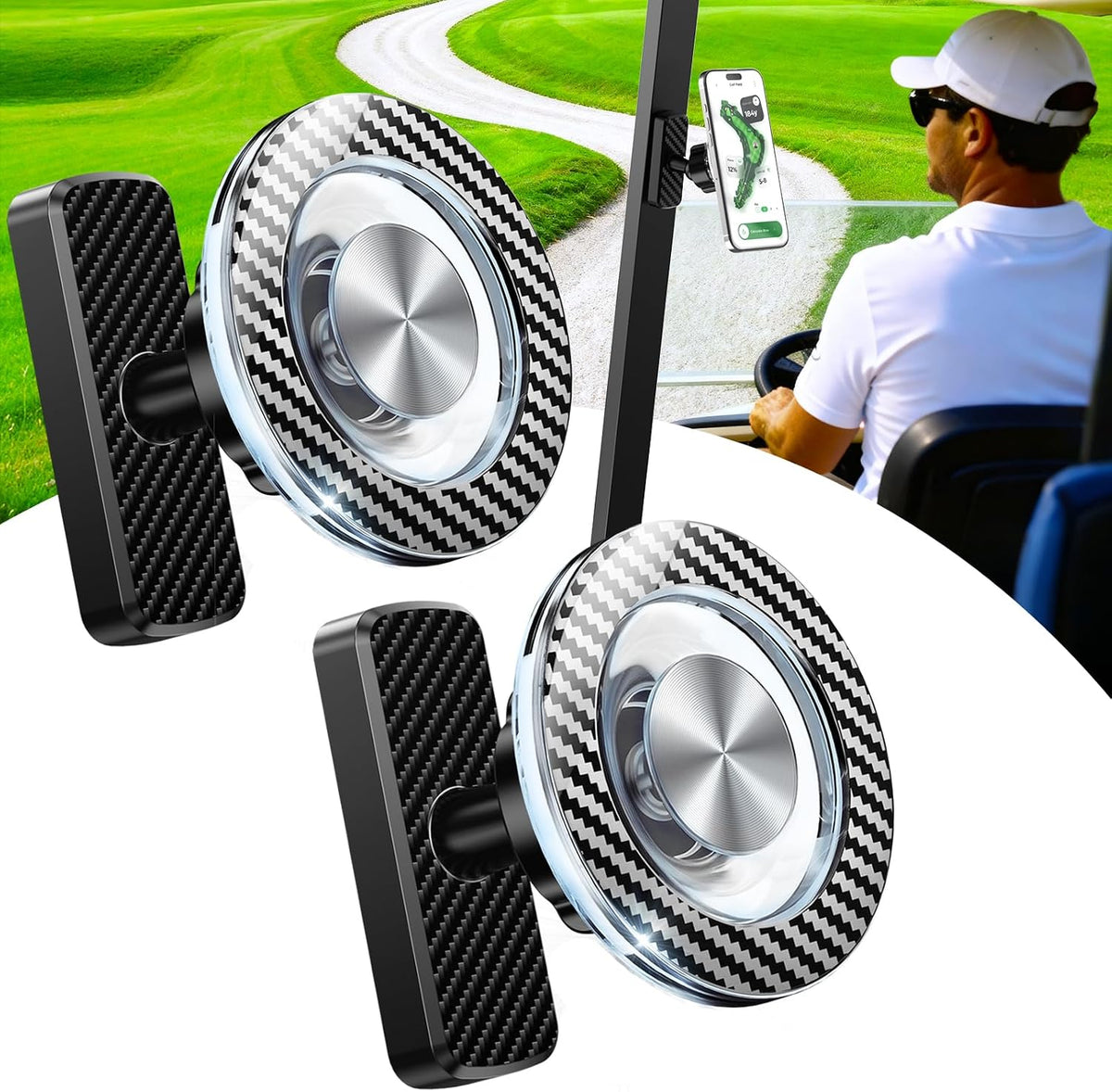 Magnetic Golf Cart Phone Holder 2 Pack, Golf Accessories for Men Golf Gifts