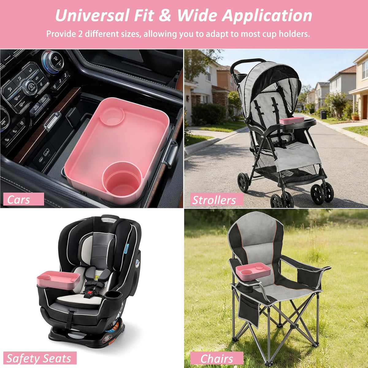 Car Seat Snack Tray for Toddlers, Reduces Mess Square Travel Tray Cup Holder Snack Tray, Durable Car Food Tray for Kids, Universal Fit Kids Travel Road Trip Essentials(Pink)