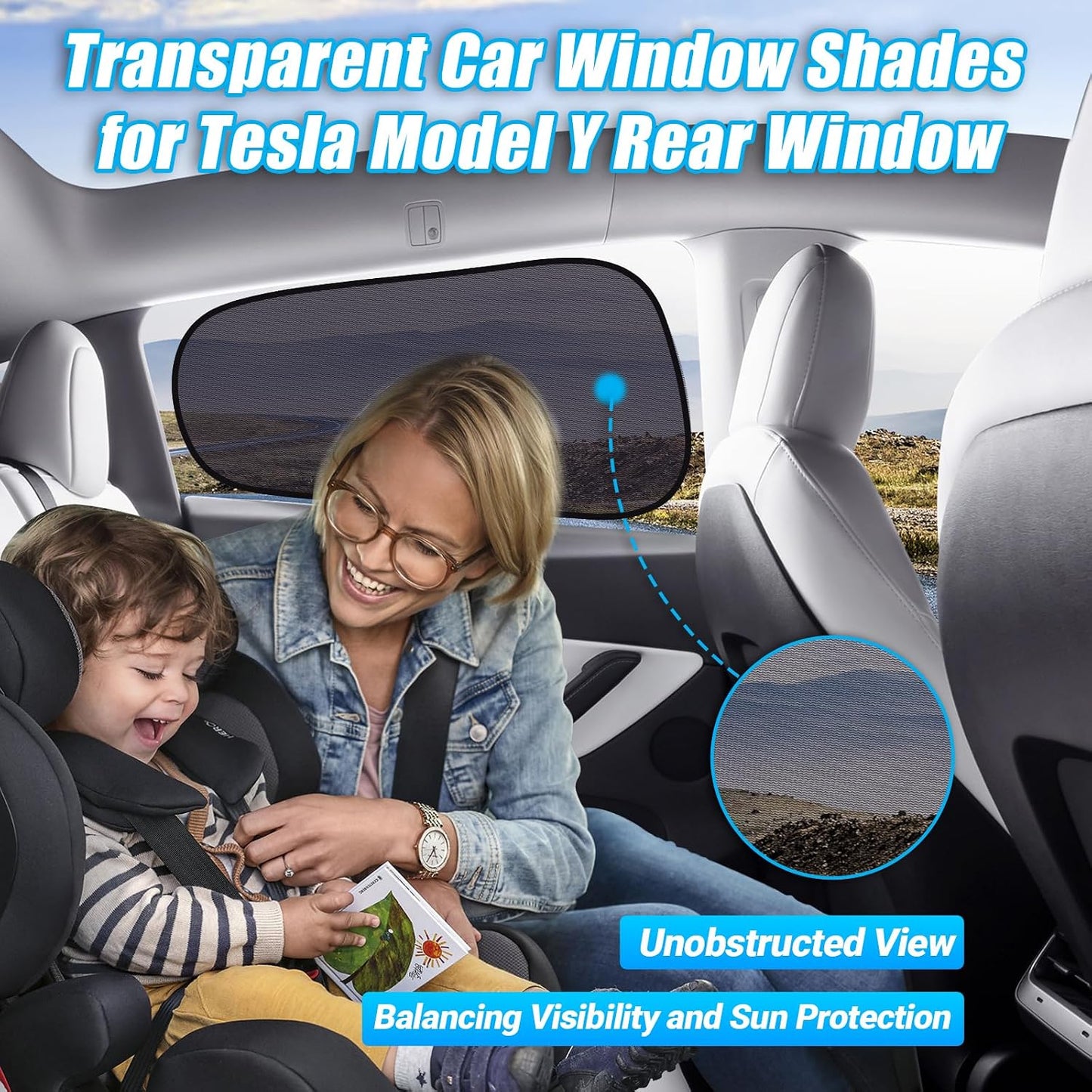 ZATOOTO Tesla Model Y Window Shades for Rear Window Sun Shade Semi Transparent Static Cling | Custom Fit 2020-2024 | 95% UV & Heat Block | Privacy Protection | No Adhesive, Tool-Free Install